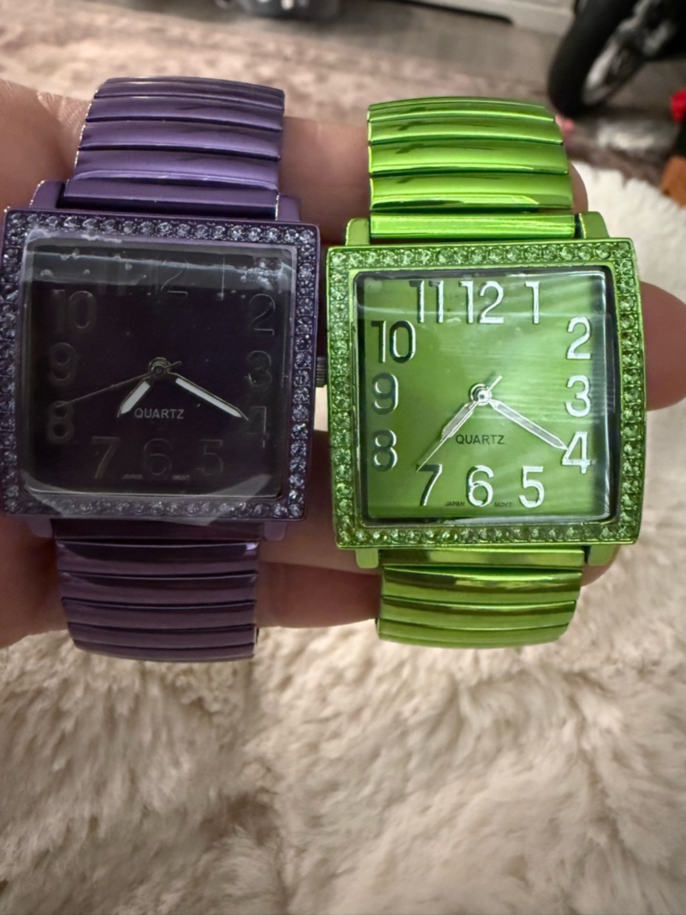 Green Square Crystal Quartz Watch